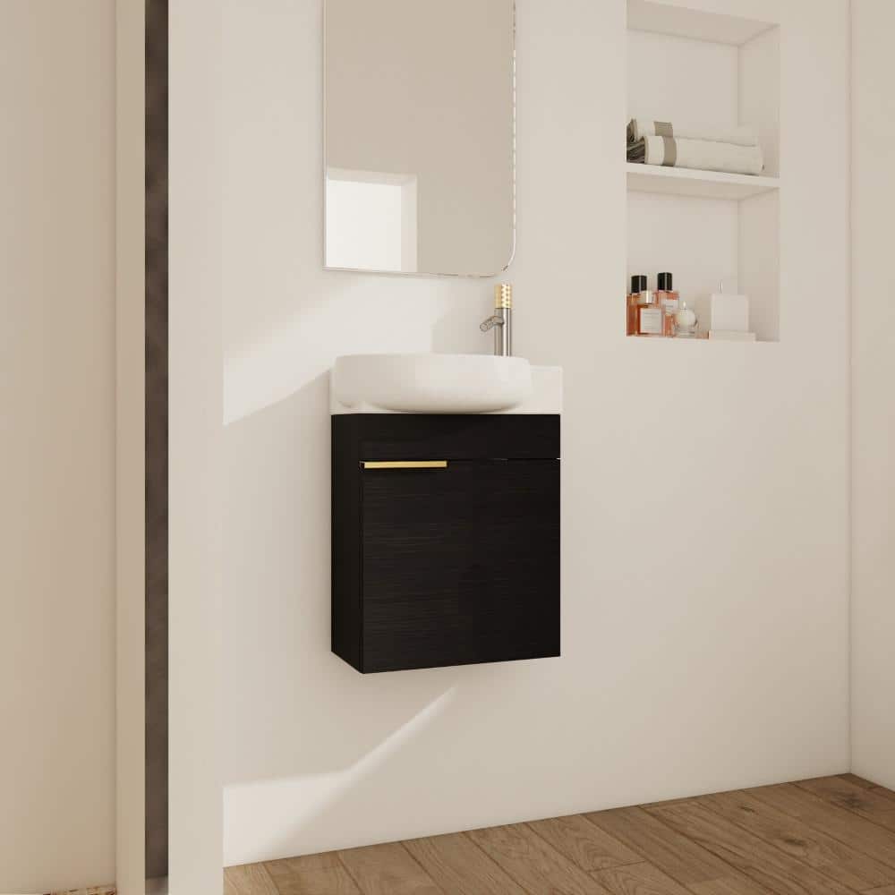 16 in.Single Sink Black Chestnut Wall-Mounted Floating Bathroom Vanity with Ceramic Sink,Soft-Close Doors price history on PriceWatchPro