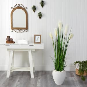 4.5 ft. Wheat Plume Grass Artificial Plant in White Planter