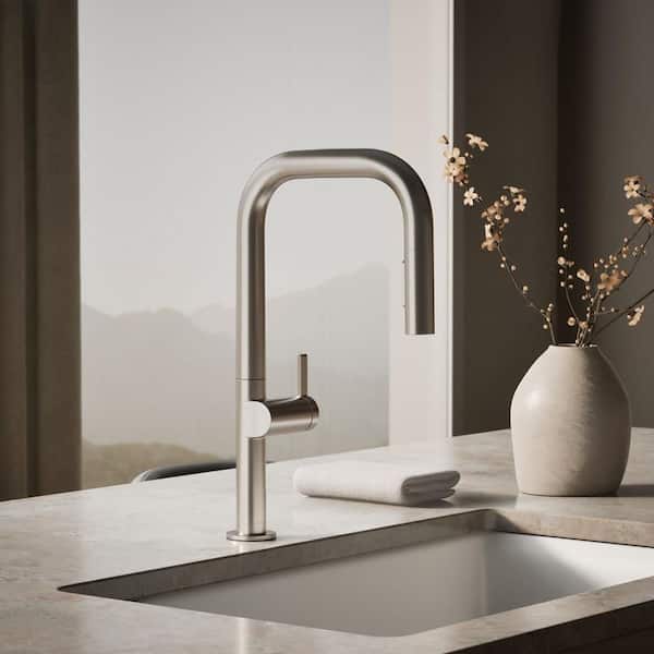 Components 1 Handle Pull Down Sprayer Kitchen Faucet with Secure Docking in Vibrant Stainless