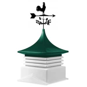 22 in. x 22 in. White Base and Green Top Poly Cupola with Rooster Weathervane