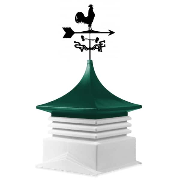 Unbranded 22 in. x 22 in. White Base and Green Top Poly Cupola with Rooster Weathervane