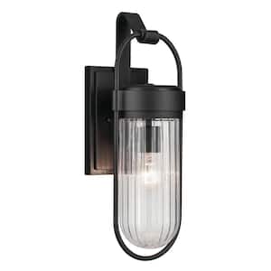 Brix 19.25 in. 1-Light Textured Black Industrial Outdoor Hardwired Wall Lantern Sconce with No Bulbs Included (1-Pack)