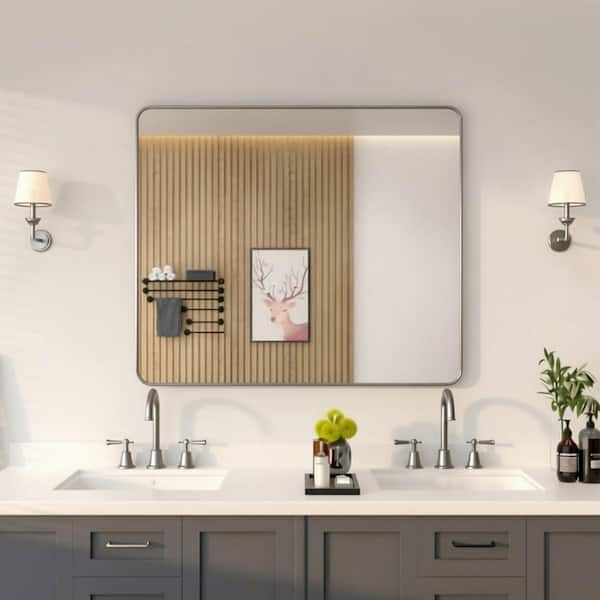 42 in. W x 36 in. H Rectangular Framed Wall Bathroom Vanity Mirror in Brushed Nickel