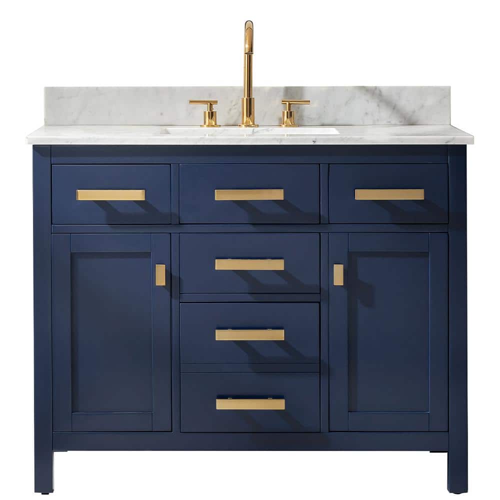 Design Element Valentino 42 In W X 22 In D Bath Vanity In Blue With Carrara Marble Vanity Top In White With White Basin V01 42 Blu The Home Depot