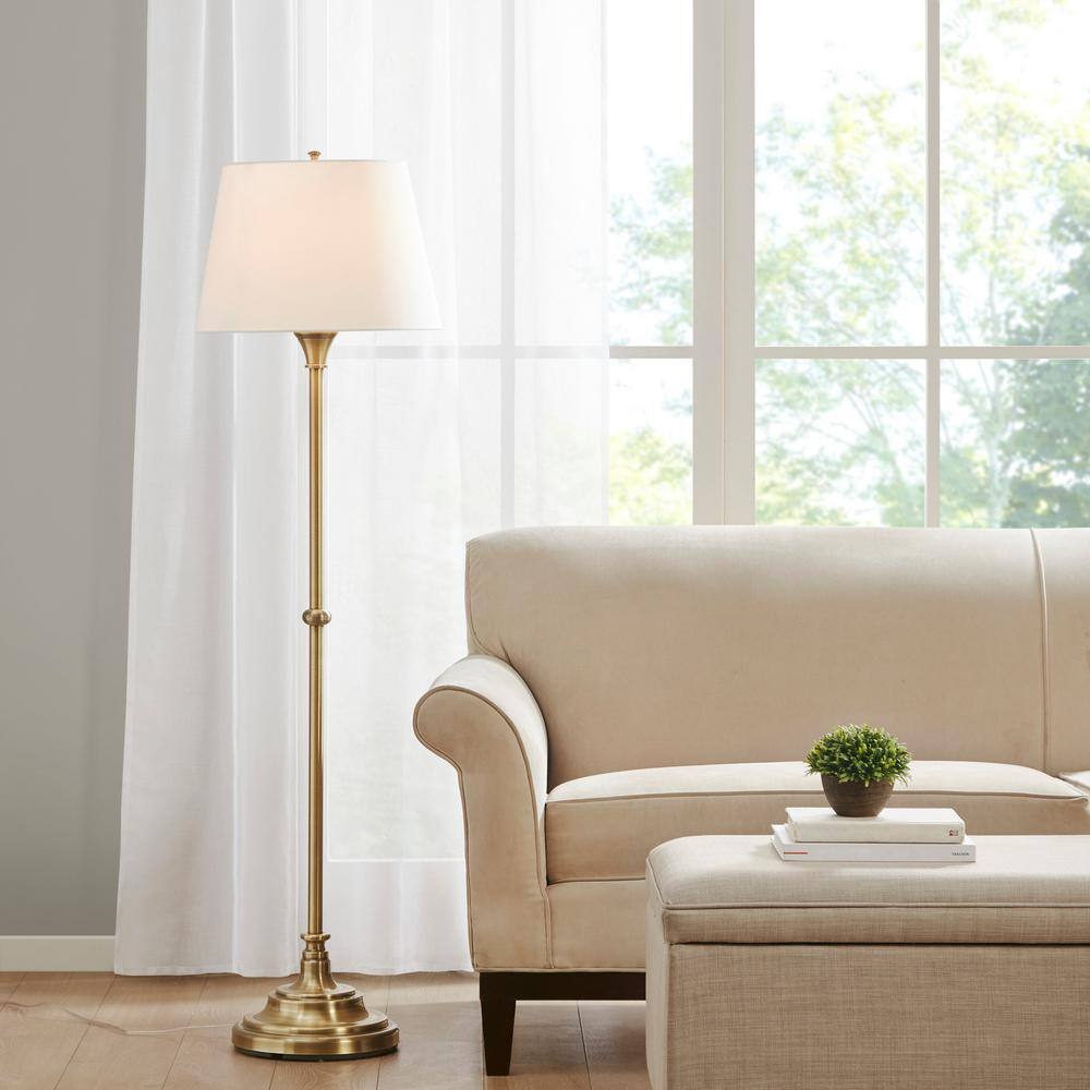 Antique Brass Adjustable Floor Lamp with White Empire Shade