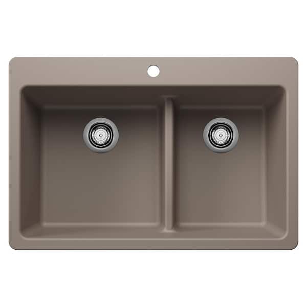 Liven SILGRANIT 33 in. Drop-In/Undermount Double Bowl Granite Composite Kitchen Sink in Truffle