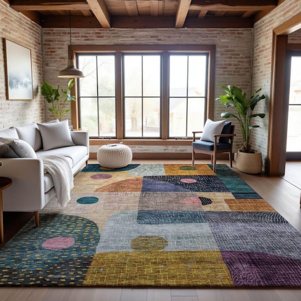 Mayfield Premium Machine Washable Abstract AMF1117 Green 5 ft. x 7 ft. 6 in. Area Rug