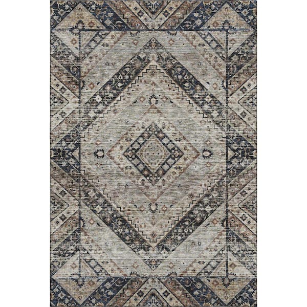 Mayfield Premium Machine Washable Abstract AMF2195 Black 5 ft. x 7 ft. 6 in. Area Rug
