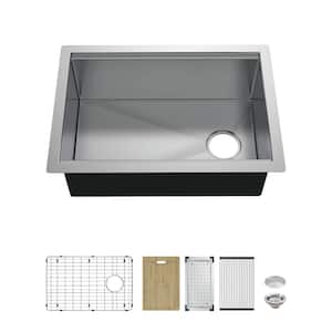 Zero Radius Undermount 16G Stainless Steel 27 in. Single Bowl Workstation Kitchen Sink with Accessories