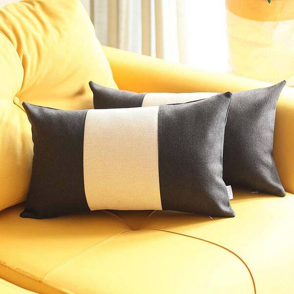 MIKE & Co. NEW YORK Bohemian Jacquard Black and Ivory 12 in. x 20 in. Lumbar Solid Throw Pillow Set of 2