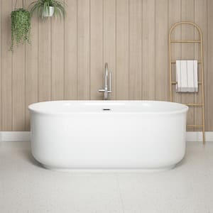 Cora 65 in. x 32 in. Freestanding Soaking Bathtub in White with Overflow and Drain in Chrome Included