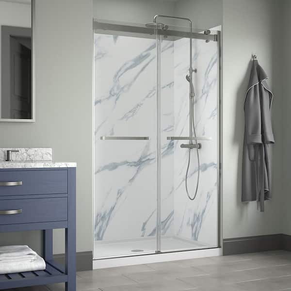 JETCOAT 48 in. L x 34 in. W x 78 in. H 5-Piece Glue Up Alcove Shower Surround in Carrara White