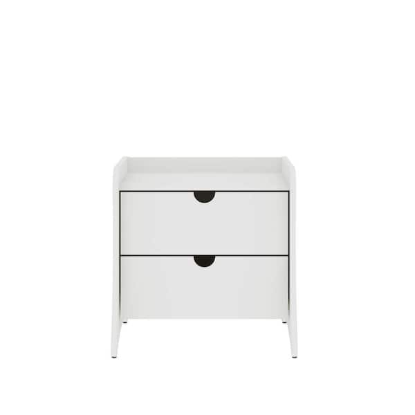 Manhattan Comfort Coney Mid-Century Modern White 2-Drawer 19.68 in. W Nightstand