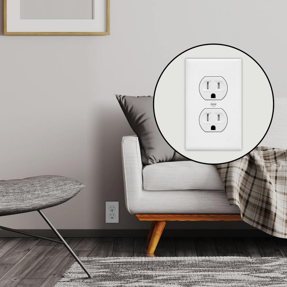 White Tamper Resistant Duplex Outlet with Wall Plate, 3-Pack