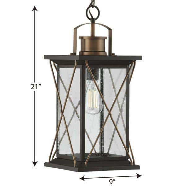Barlowe Antique Bronze Farmhouse Hanging Lantern with Seeded Glass
