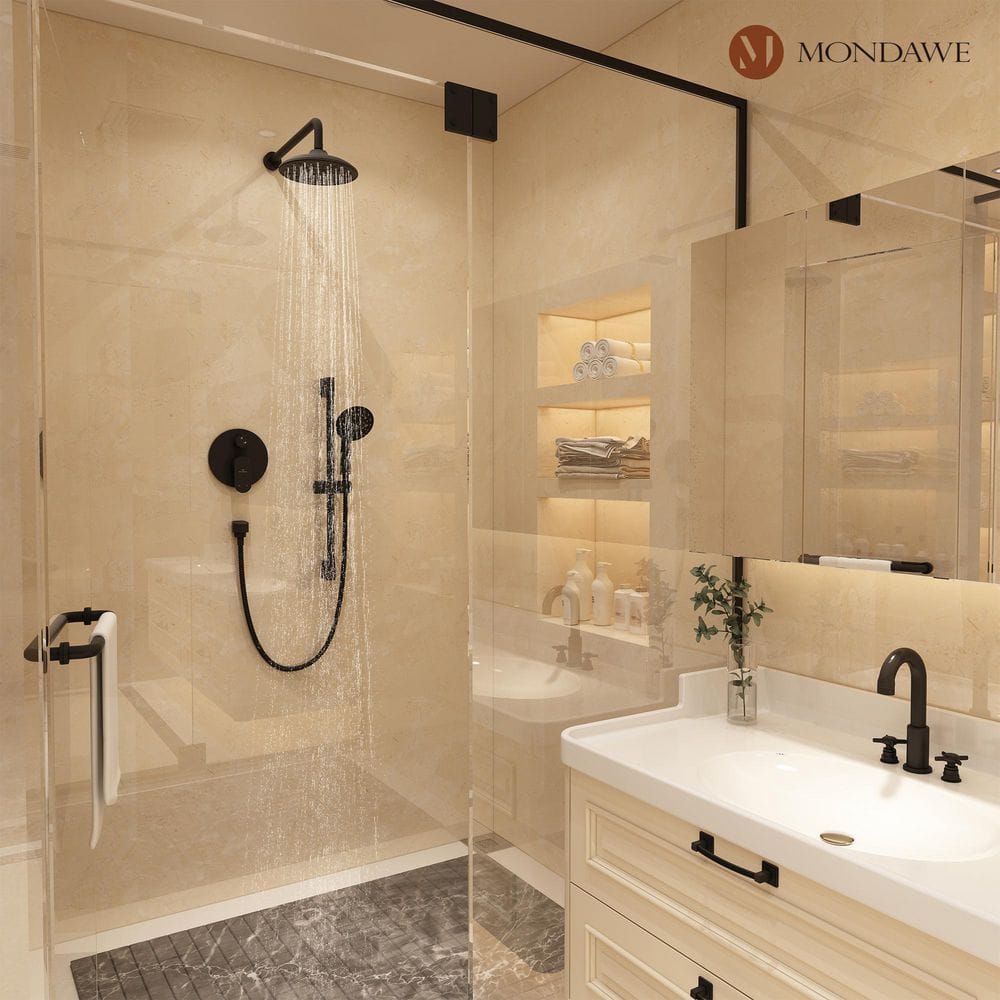 Matte Black Adjustable Multi-Head Rain Shower System with Handheld