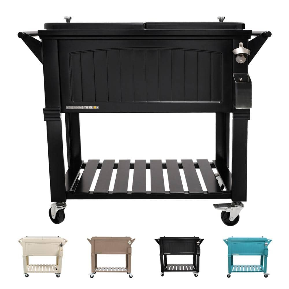 PERMASTEEL 80 Qt. Black Antique Furniture Style Rolling Patio Cooler  PS-203F1-BLK - The Home Depot