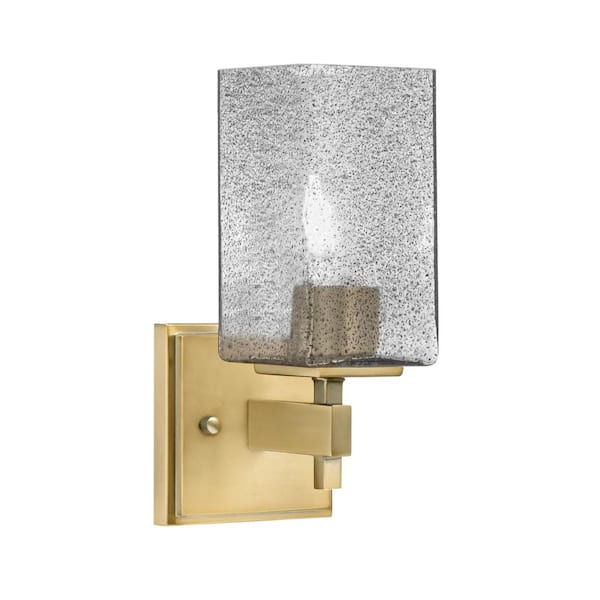Unbranded Bridgewater 1 Light New Age Brass Wall Sconce with 3.5 in. Square Smoke Bubble Glass Shade, No Bulbs Included