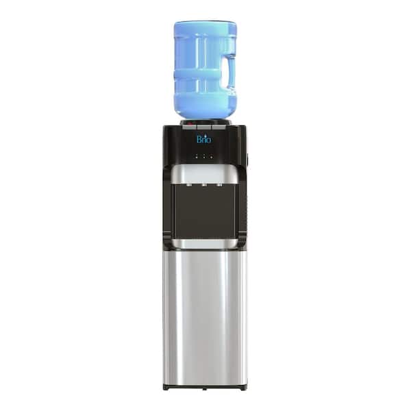 Brio Hot Cold and Room Temp Water Dispenser Cooler Top Load, Tri Temp, Black and Stainless Steel, Essential Series