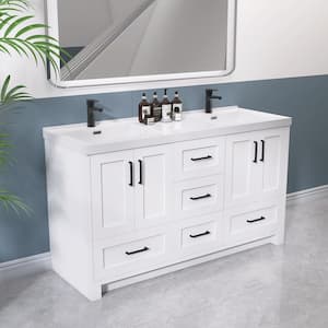 60 in. W. x 22 in. D x 35 in. H Double Sink Bath Vanity for Bathroom in White with White Solid Surface Stone Resin Top