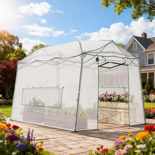 LATTOY Walk-In Greenhouse 8.5 ft. W x 7 ft. D x 7 ft. H Portable Plant Greenhouse, White