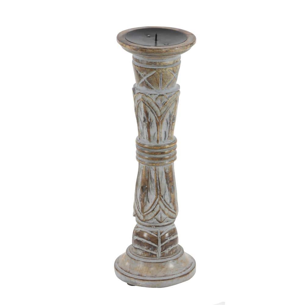 Light Brown Mango Wood Pillar Candle Holders, Set of 3