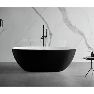 59 in. Stone Resin Flatbottom Bathtub in Black and White