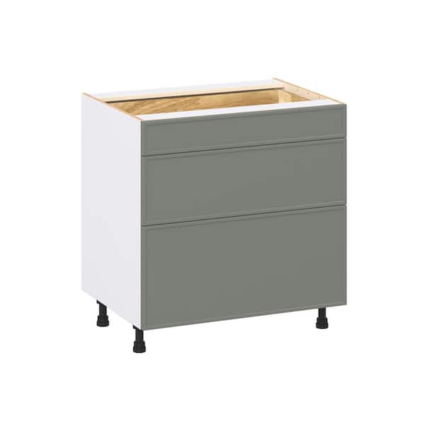 Fairview 33 in. W x 24 in. D x 34.5 in. H Assembled Slim Shaker Drawer Base Kitchen Cabinet in Moss Green with 3-Drawers