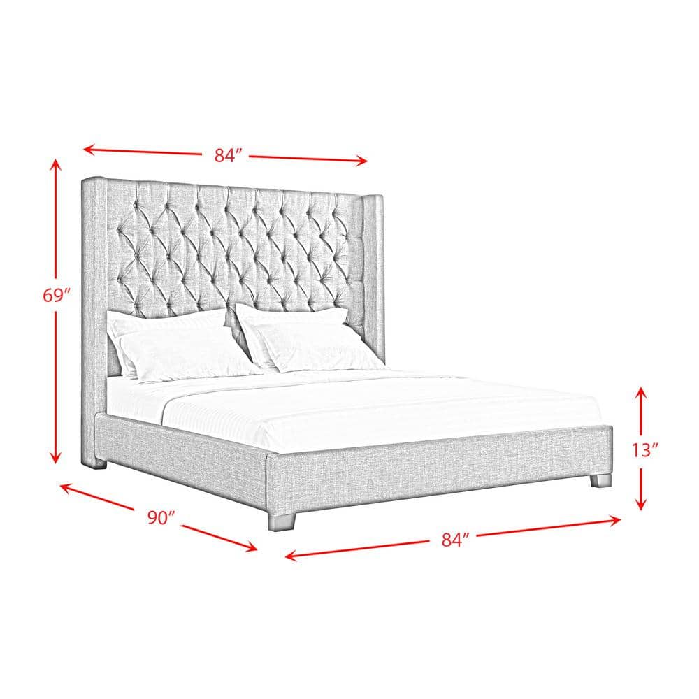 Arden King Beige Tufted Upholstered Wood Frame Bed