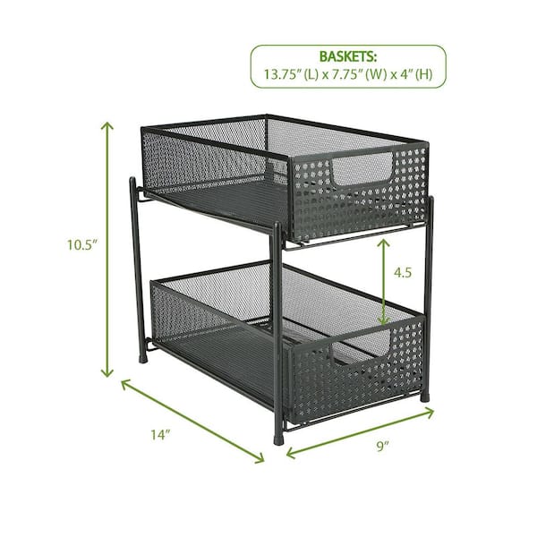 Mind Reader 2-Tier Black Mesh Cabinet Storage Organizer with Pull-Out Basket  HCABASK2T-BLK - The Home Depot