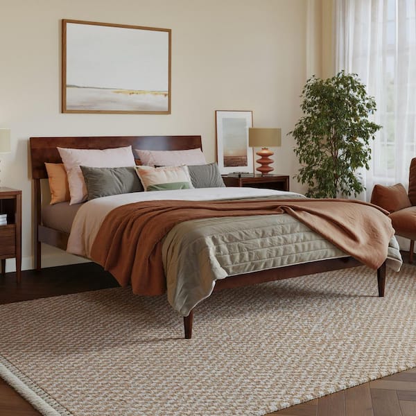 Bradford Walnut Brown Wood Frame Full Platform Bed with Adjustable Headboard