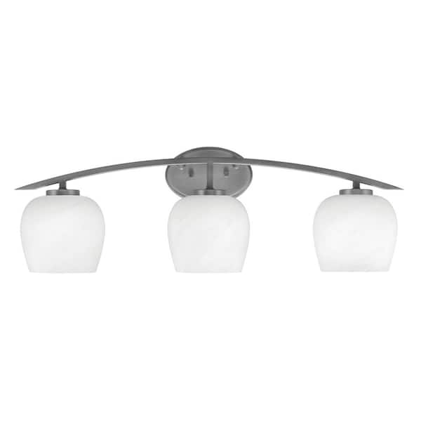 Unbranded Siena 29 in. 3-Light Vanity Light Graphite with White Marble Glass Shades