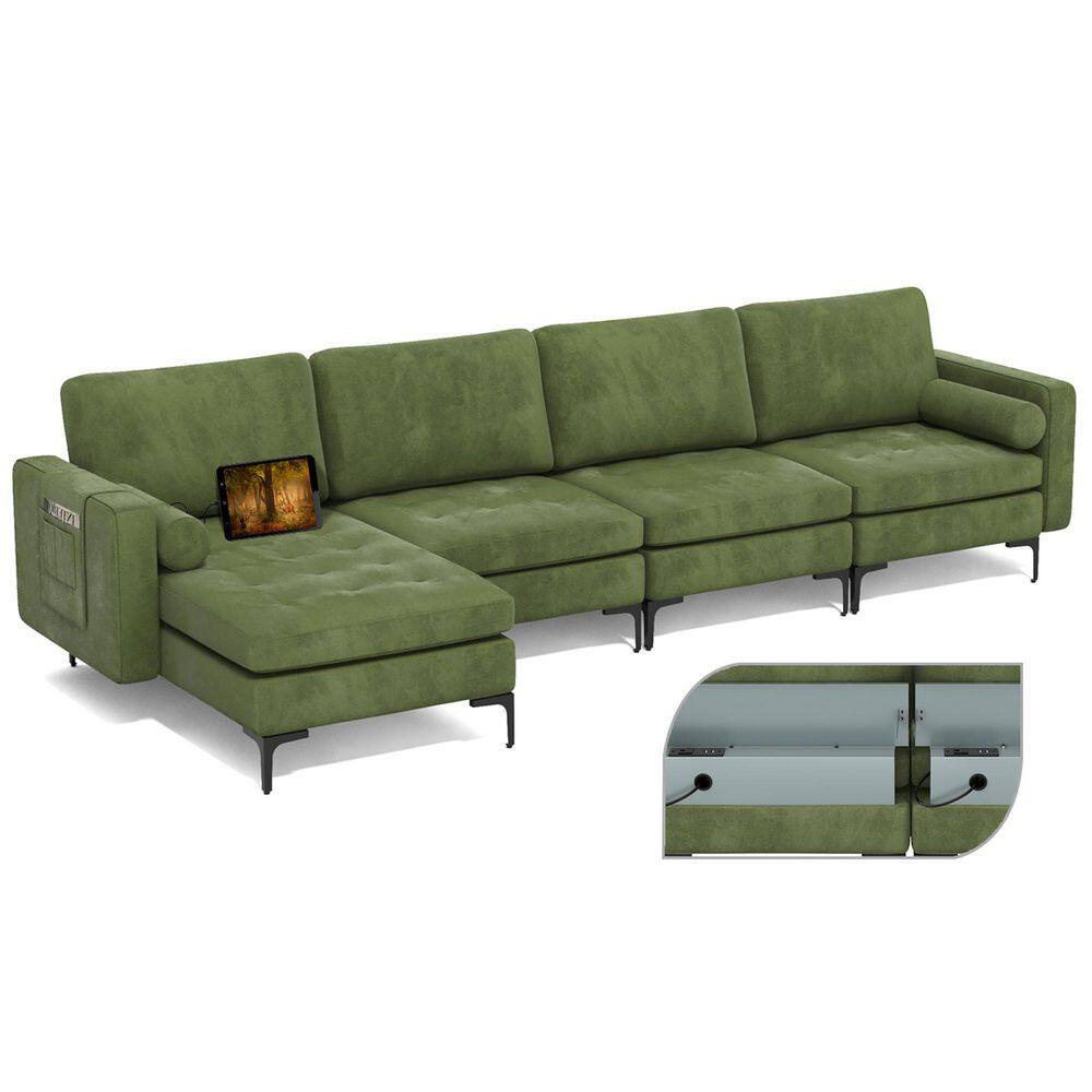 Costway 127 in W Armrest Modular Lshaped Suede Fabric Sectional Sofa w