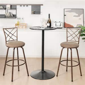 24/30 in. Brown Adjustable Swivel Barstools Metal Dining Chairs (Set of 2)