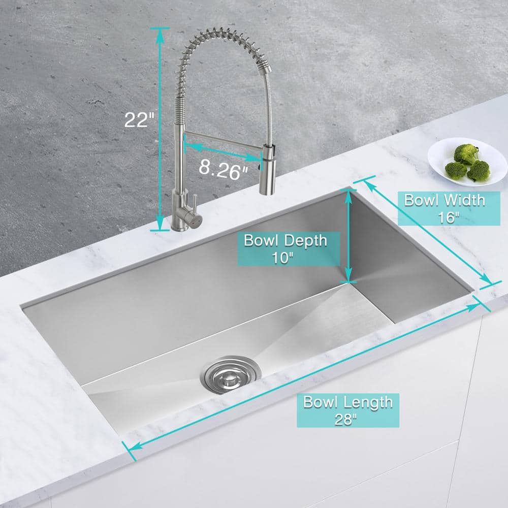 30-Inch Stainless Steel Single Bowl Undermount Kitchen Sink with Faucet