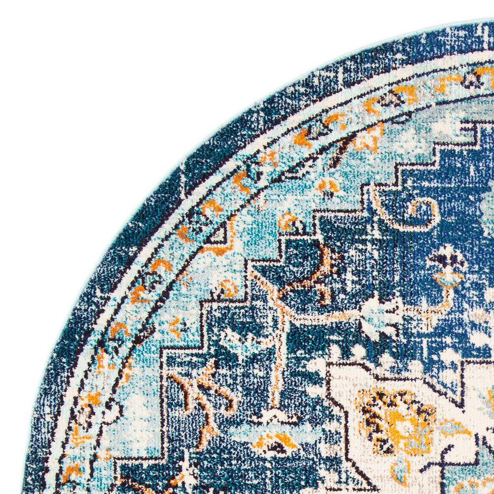 Blue and Light Blue Round Synthetic Non-slip Area Rug
