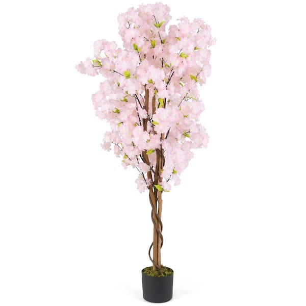 59 in. Tall Artificial Cherry Blossom Tree Faux Flower Plant in Nursery Pot