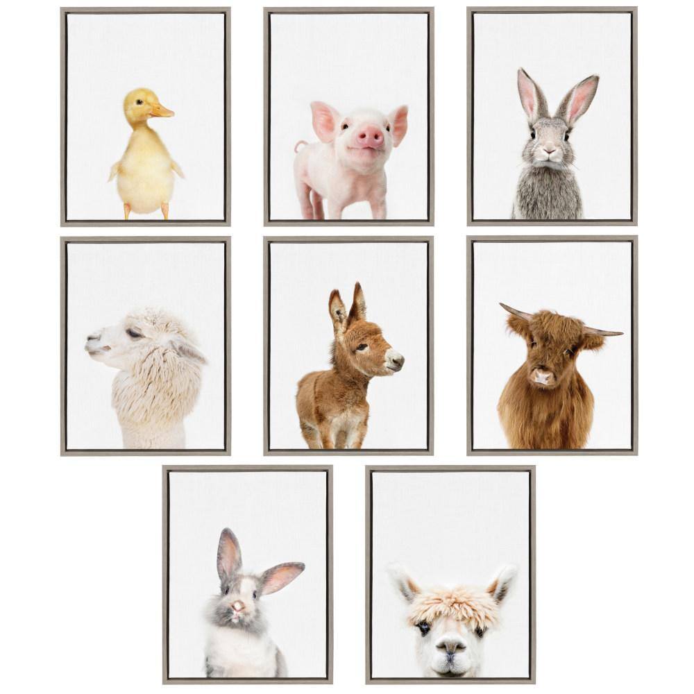 Gray Framed Canvas Print of Baby Piglet, 18" x 24"