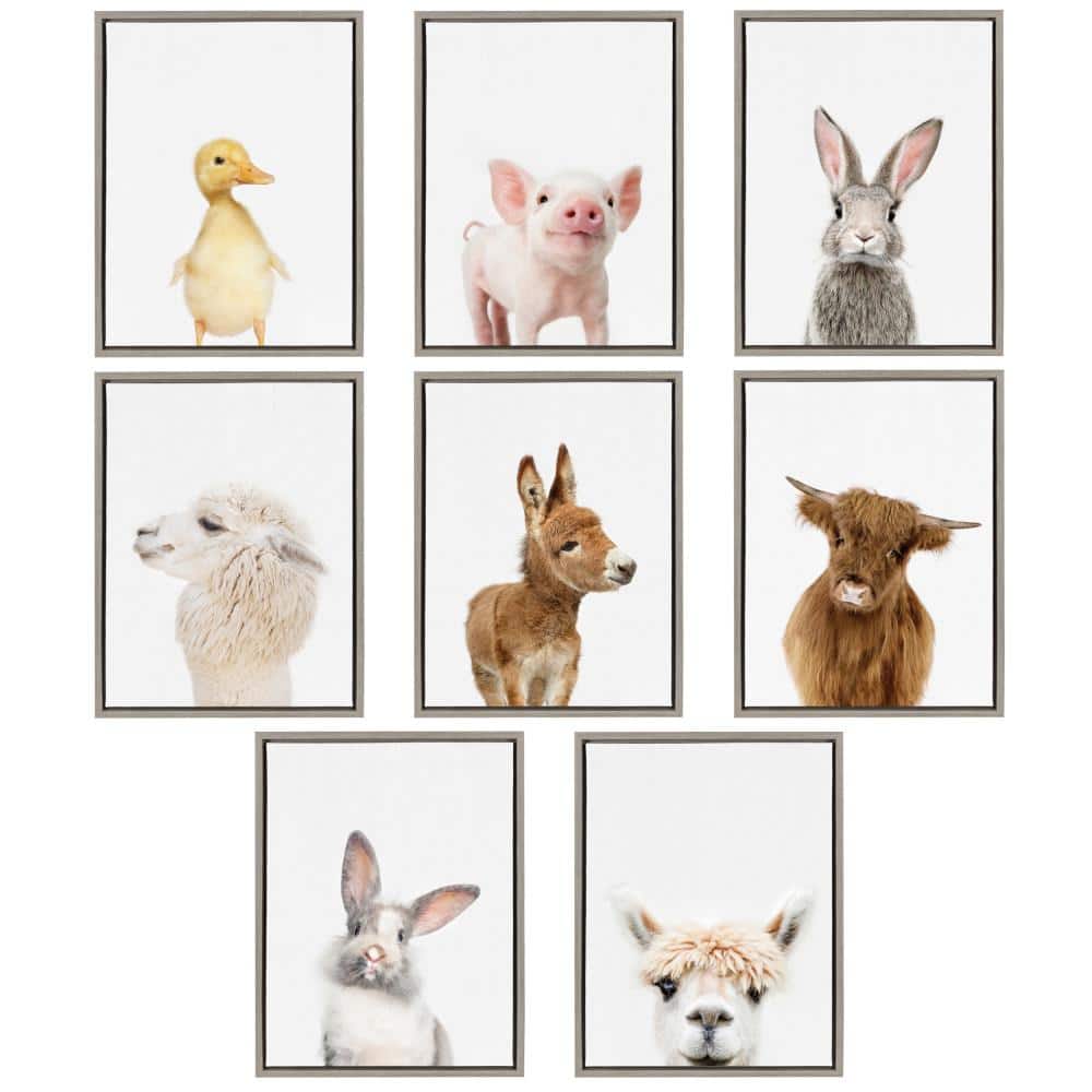 Gray Framed Canvas Print of Baby Duck for Nursery, 18" x 24"