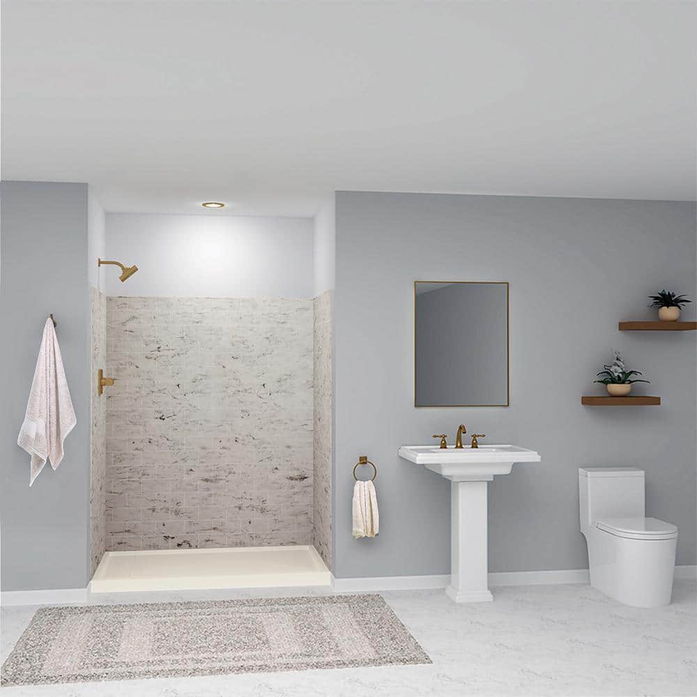 SaraMar Sand Creme 60''x36'' Subway Tile 3-Piece Shower Wall Kit