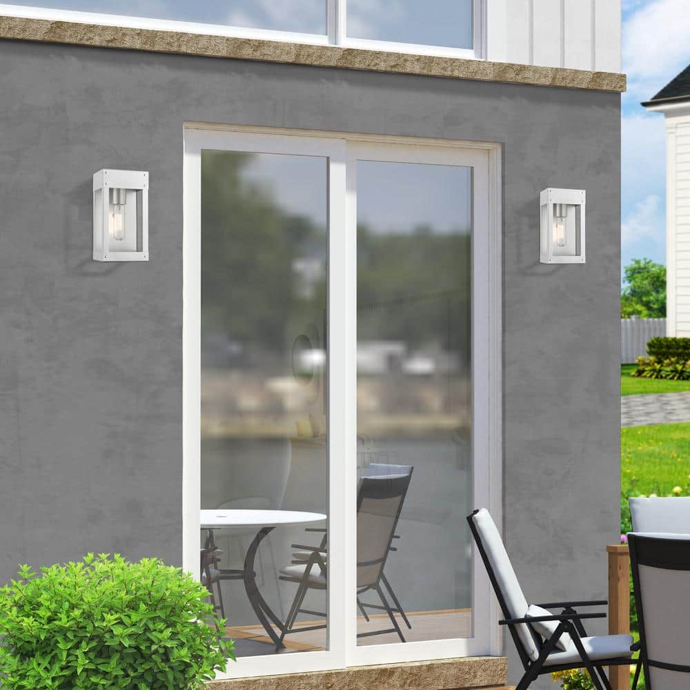 Barrett Painted Satin Nickel Outdoor Wall Lantern with Clear Glass Shade