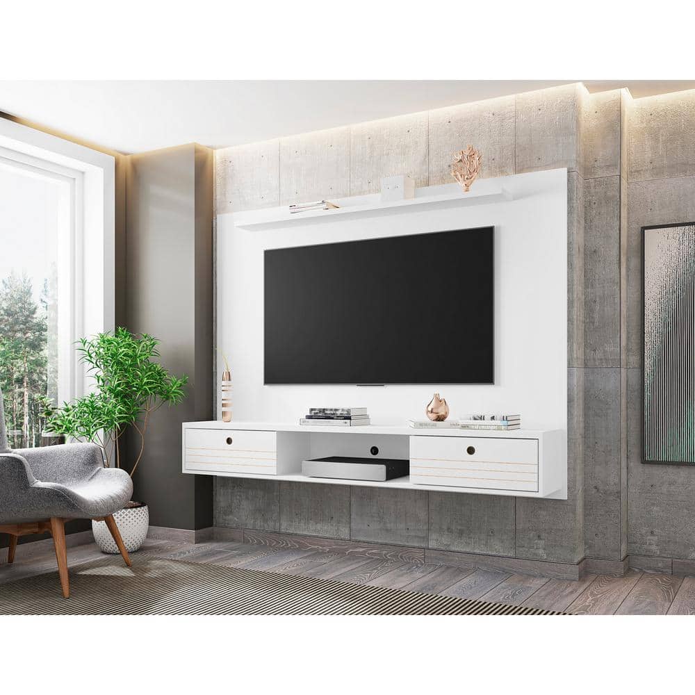 White Wall-Mounted Floating Entertainment Center with Storage
