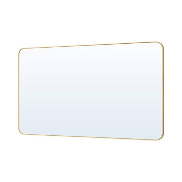 55 in. W. x 32.01 in. H Aluminum Rectangular Framed Wall-Mounted Bathroom Vanity Mirror in Brushed Gold