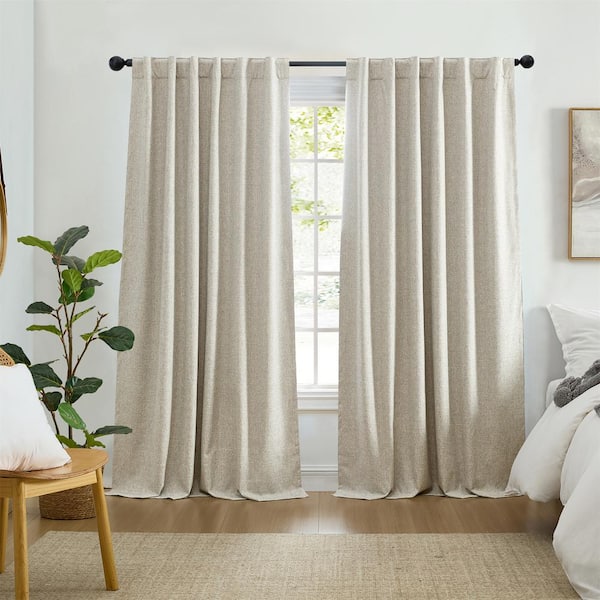 Solace Linen Polyester Solid Texture 52 in. W x 84 in. L Rod Pocket/Back Tab Indoor Max- Blackout Curtain (Single Panel)