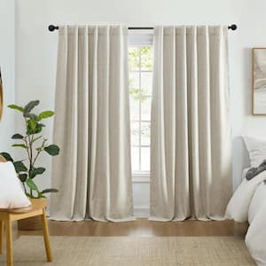 Solace Linen Polyester Solid Texture 52 in. W x 95 in. L Rod Pocket/Back Tab Indoor Max- Blackout Curtain (Single Panel)