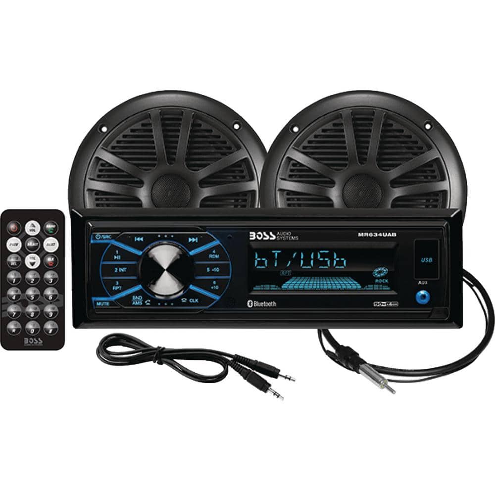 Boss Audio Systems Bluetooth Weatherproof Marine Receiver Package With 1  pair of  in. Speakers, Black MCBK634B6 - The Home Depot