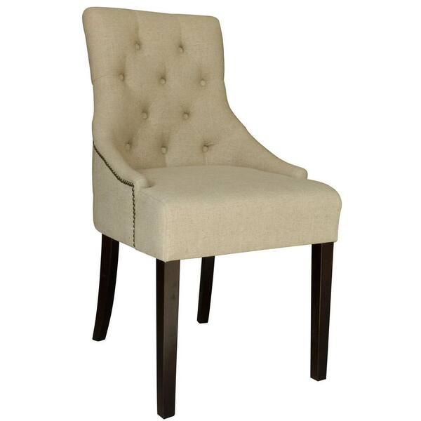 Worldwide Homefurnishings Linen Accent Chair with Stud Detailing in Natural Linen (Set of 2)