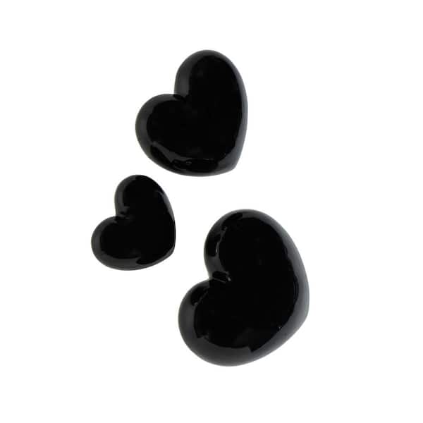 Litton Lane Ceramic Black Slanted Heart Wall Decor with Varying Sizes (Set of 3)