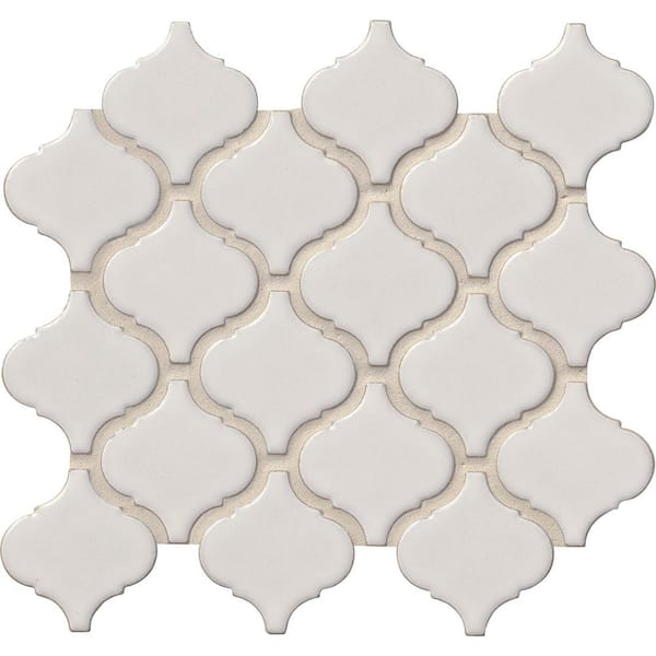 Bianco Arabesque 12 in. x 12 in. x 0.24 in. x 0.24 in. Polished Porcelain Mesh-Mounted Mosaic Tile (0.73 sq. ft./Each)