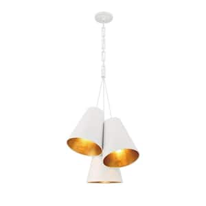 00633779095764, Brian Patrick Flynn Alston 3-Light Matte White + Antique Gold Pendant-Light